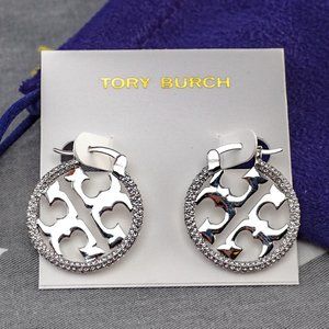 $228 Tory Burch Miller Pavé Small Hoop Earrings (Brand New with Dust Bag)